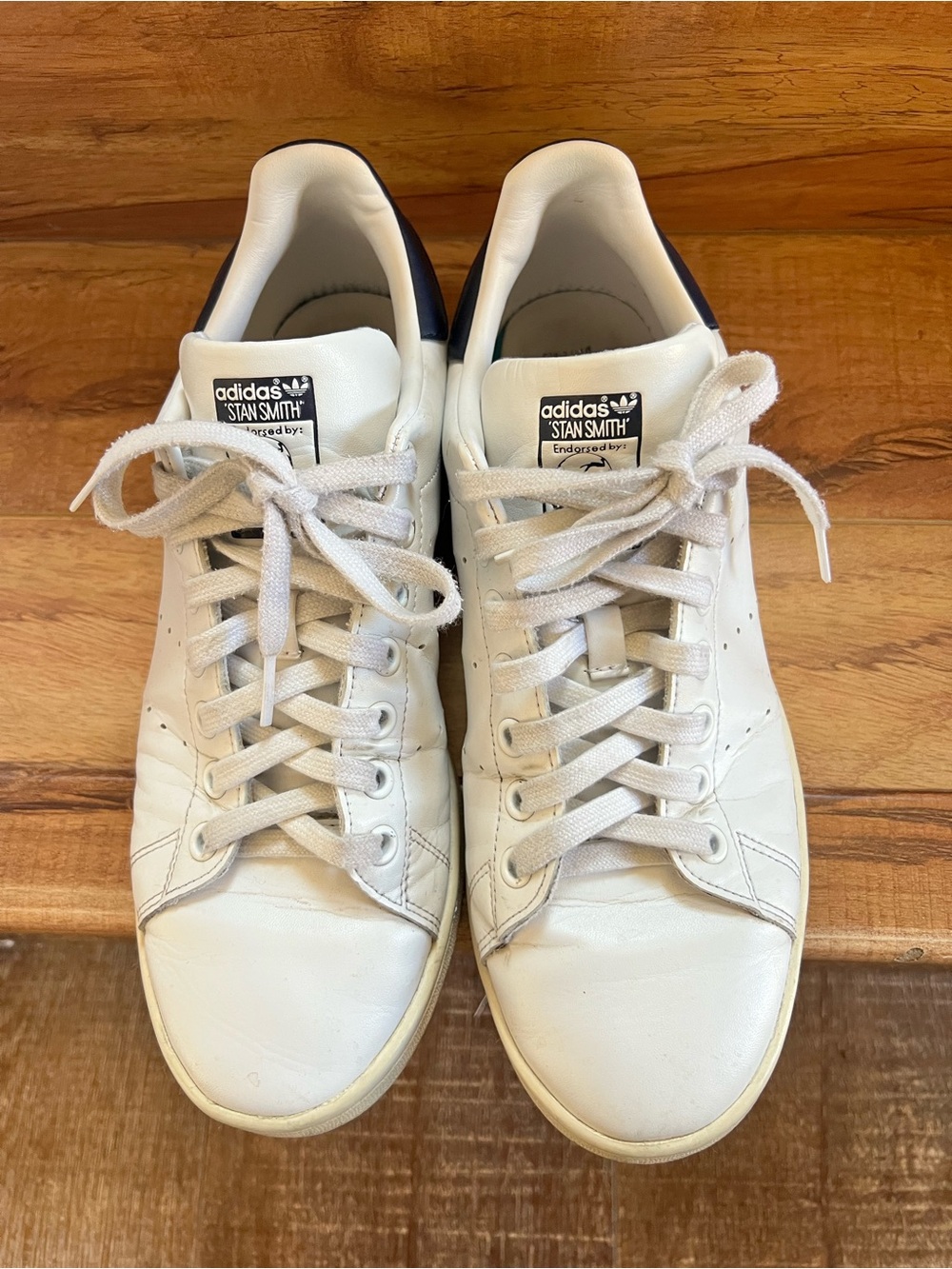 adidas White Leather Sneakers with Navy Heel Tab